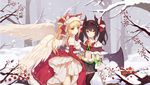  alternate_costume angel angel_(girls_x_battle) angel_and_devil angel_wings animal_ears animal_hood artist_request bare_shoulders berry black_hair black_legwear blonde_hair blue_eyes branch capelet cat_ears christmas demon_girl demon_horns demon_tail demon_wings dress elbow_gloves fake_animal_ears fang_out feathered_wings forest frills fur_trim game_cg girls_x_battle gloves hairband holding_hands hood horns long_hair looking_at_viewer midriff miniskirt multiple_girls nature pom_pom_(clothes) ponytail red_gloves skirt smile snow snowing star succuba_(girls_x_battle) succubus suspenders tail thighhighs twintails white_legwear white_wings wings yellow_eyes 