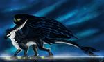  2012 ankard black_feathers blue_feathers claws digital_media_(artwork) dragon feathered_wings feathers fur furred_dragon solo standing wings 