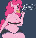  2015 anthro anthrofied areola big_breasts blue_eyes breasts clothed clothing earth_pony equine erect_nipples female friendship_is_magic hair hi_res horse huge_breasts mammal my_little_pony navel nipples one_eye_closed pink_hair pinkie_pie_(mlp) pony skimpy slightly_chubby solo somescrub thick_thighs voluptuous 