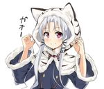  animal_ears azur_lane blue_dress blush capelet chang_chun_(azur_lane) closed_mouth commentary_request dress eyebrows_visible_through_hair fur-trimmed_capelet fur-trimmed_hood fur-trimmed_sleeves fur_trim hands_up highres hood hood_up hooded_capelet kohakope long_hair long_sleeves looking_at_viewer parted_lips purple_eyes sidelocks simple_background smile solo tiger_ears tiger_hood translation_request white_background wide_sleeves 