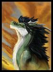  2012 ankard black_hair digital_media_(artwork) dragon fur furred_dragon green_fur hair horn solo white_fur yellow_eyes 