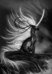  2012 ambiguous_gender ankard antlers claws digital_media_(artwork) dragon feral greyscale hair horn monochrome sitting solo white_hair 
