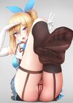  ass asymmetrical_legwear black_legwear blonde_hair blue_eyes blush censored crotchless_panties elbow_gloves eyebrows_visible_through_hair feet garter_straps ginhaha gloves gradient gradient_background grey_background hair_between_eyes heart heart-shaped_pupils kneehighs looking_at_viewer mirai_akari mirai_akari_project mosaic_censoring no_shoes open_mouth panties pussy side_ponytail simple_background single_kneehigh single_thighhigh soles solo symbol-shaped_pupils thighhighs toes tongue tongue_out underwear v virtual_youtuber white_gloves 