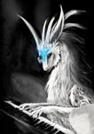  2012 ambiguous_gender ankard black_eyes claws digital_media_(artwork) dragon fur furred_dragon musical_instrument solo white_fur 