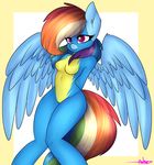 2016 anthro ashee_cakes blue_feathers blue_skin breasts equine feathered_wings feathers female friendship_is_magic hair hi_res mammal multicolored_hair multicolored_tail my_little_pony pegasus pussy rainbow_dash_(mlp) rainbow_hair rainbow_tail smile solo spread_wings wings 