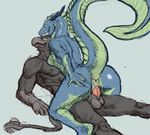  2017 5_fingers absurd_res anthro anthro_on_anthro anus aquatic_dragon avian balls beak breasts digital_media_(artwork) dragon erection eye_contact female gryphon hi_res horn huge_tail killioma long_neck looking_pleasured lying male male/female male_penetrating muscular nude on_back penetration penis pussy raised_tail reverse_missionary_position sex simple_background straddling tail_tuft thick_tail tuft vaginal vaginal_penetration 