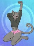  2018 anthro bulge cat clothed clothing crop_top digital_media_(artwork) feline foxmilkshake fur hair looking_at_viewer male mammal midriff shirt solo 