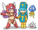  :d :o armor bangs bikini_armor blue_eyes blue_hair blue_hat blunt_bangs blush bodysuit boots breasts cleavage collarbone creature cross curly_hair dragon_quest dragon_quest_iii elbow_gloves eyebrows eyebrows_visible_through_hair gloves groin hagure_metal hair_over_eyes hat helmet hoimi_slime holding_hands index_finger_raised kuto_tubuyaki legs_apart legs_together long_hair looking_at_another midriff multiple_girls navel no_nose open_mouth orange_bodysuit pauldrons pointing priest_(dq3) purple_hair red_armor red_footwear red_gloves red_helmet shadow slime_(dragon_quest) small_breasts smile soldier_(dq3) standing stomach tabard white_wings winged_helmet wings yellow_footwear yellow_gloves 
