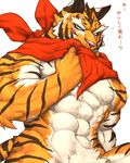  abs anthro biceps captainjohkid feline flakjacket0204 fur hi_res male mammal muscular muscular_male pecs scarf simple_background solo standing tiger 