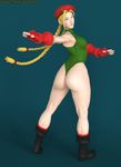  1girl ass beret blonde_hair blue_eyes boots braids cammy_white gloves hips legs long_hair solo street_fighter the_majestic thighs very_long_hair wide_hips 