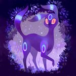  bush closed_mouth dark full_body gen_2_pokemon glitchedpuppet highres looking_at_viewer no_humans pokemon pokemon_(creature) shiny_pokemon signature solo sparkle standing umbreon 