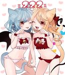  animal_ears artist_name bad_id bad_twitter_id bandeau bare_arms bare_shoulders bat_wings bell blonde_hair blue_eyes blush bow cat_day cat_ears cat_tail commentary_request dated feet_out_of_frame flandre_scarlet frilled_panties frills gotoh510 hair_bow heart holding_hands jingle_bell kemonomimi_mode looking_at_viewer midriff multiple_girls navel no_hat no_headwear open_mouth panties paw_pose pink_bow pink_panties pointy_ears red_bow red_eyes red_panties remilia_scarlet short_hair siblings side_ponytail signature simple_background sisters smile standing strapless tail tongue tongue_out touhou tubetop underwear white_background wings wrist_cuffs 
