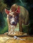  bone bowl canine crying dog female feral human looking_at_viewer mammal nightmare_fuel standing surreal surrealism tail_between_legs tears teats viktor_safonkin vore 