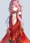  absurdres artist_name bangs black_legwear blush center_opening closed_mouth cowboy_shot detached_sleeves guilty_crown highres jimmy long_hair looking_at_viewer low_twintails navel pink_hair sketch smile solo thighhighs twintails wide_sleeves yuzuriha_inori 
