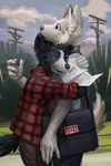  2018 anthro canine clothing digital_media_(artwork) dog fur hi_res looking_at_viewer mail male mammal outside pink_nose rupert_(tacklebox) shirt simple_background tacklebox white_fur 