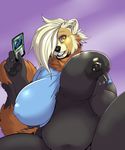  anthro big_breasts bottomless breasts clothed clothing crimsoncanine facial_piercing female huge_breasts lip_piercing looking_at_viewer mammal nipple_bulge nipple_piercing nipples overweight piercing red_panda smile solo spread_legs spreading 