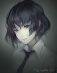  bangs black_eyes black_hair black_neckwear closed_mouth collared_shirt colored_eyelashes commentary highres looking_at_viewer necktie original pale_skin shirt short_hair solo upper_body watermark web_address wenqing_yan white_shirt wing_collar 