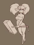  2018 abs areola better_version_at_source big_breasts breasts butt clothed clothing female hair hammer humanoid league_of_legends mammal monochrome mostly_nude navel not_furry pointy_ears poppy_(lol) riot_games scorpdk short_hair short_stack shortstack simple_background skimpy solo tools video_games weapon white_hair yordle 