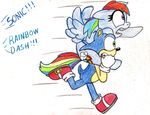  crossover cutie_mark equine female friendship_is_magic hedgehog horse invalid_tag male mammal my_little_pony pegasus pony rainbow_dash_(mlp) running silversimba01 simple_background sonic_(series) sonic_the_hedgehog traditional_media_(artwork) video_games wings 