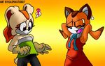  clothed clothes_swap clothing cream_the_rabbit female fully_clothed lagomorph mammal marine_the_raccoon procyonid rabbit raccoon sonic_(series) sweat sweatdrop thekaimaster07 tube_top 