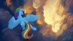  1jaz 2018 blue_feathers blue_fur blue_wings butt cloud cloudscape cutie_mark digital_media_(artwork) equine feathered_wings feathers female feral flying friendship_is_magic fur hair hooves long_tail mammal multicolored_hair multicolored_tail my_little_pony outside pegasus purple_eyes quadruped rainbow_dash_(mlp) rainbow_hair rainbow_tail rear_view signature sky solo wings 
