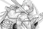  falchion_(fire_emblem) fire_emblem fire_emblem:_kakusei fire_emblem_heroes greyscale krom looking_at_viewer male_focus male_my_unit_(fire_emblem:_kakusei) mamkute monochrome my_unit_(fire_emblem:_kakusei) nezumoto smile solo 