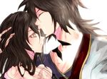  1boy 1girl hair_over_one_eye kiss kiss_on_forehead long_hair low_ponytail rokurou_rangetsu tales_of_(series) tales_of_berseria velvet_crowe 