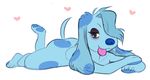  &lt;3 2018 anthro blue&#039;s_clues blue_fur blue_hair butt canine dog eyelashes female fur hair looking_at_viewer lying mammal simple_background solo spots tongue tongue_out vileveni young 