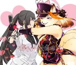  anthro bdsm big_breasts blush bondage bound breasts canine cleavage clothed clothing female female/female fox hakumen handcuffs hat hug human human_on_anthro interspecies leather mammal necktie ponytail shackles suit tokyo_afterschool_summoners tongue 
