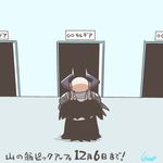  armor artist_name black_cloak chibi doorway eiri_(eirri) facing_away fate/grand_order fate_(series) horns indoors king_hassan_(fate/grand_order) lowres male_focus signature skull solo spikes standing translation_request 