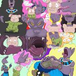  anthro beerus belly big_belly blush cat clothing da~blueguy dragon_ball dragon_ball_super ear_piercing feline hand_on_stomach male mammal oolong piercing pig porcine post_vore sequence sphynx vore 