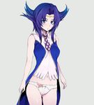  ass_visible_through_thighs blue_eyes blue_hair chain_chronicle commentary_request cowboy_shot crab higata_akatsuki navel necktie panties parchelle purple_neckwear short_necktie simple_background sleeveless solo underwear white_panties 