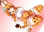  animal_ears breasts capelet commentary_request fur_trim high-waist_skirt isuna kemono_friends large_breasts looking_at_viewer orange_capelet orange_eyes orange_hair orange_legwear orange_skirt serval_(kemono_friends) serval_ears serval_print serval_tail skirt solo striped_tail tail thighhighs 