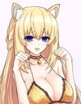  animal_ears bare_shoulders bell blonde_hair blue_eyes blush braid breasts cat_ears cleavage french_braid kemonomimi_mode large_breasts long_hair looking_at_viewer neptune_(series) open_mouth paw_pose paws shimontaru smile solo vert 