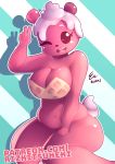  anthro anthrofied bear big_breasts breasts cleavage clothed clothing female food_creature mammal num_noms one_eye_closed rizkitsuneki slightly_chubby smile solo wink 