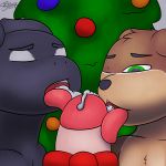  aaliyah_(oc) christmas dragon duo_focus female group holidays j5furry male mammal mustelid nugo oral otter penis 