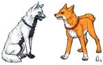  animalization black_eyes bleach brown_eyes collar dog emlan full_body hollow_ichigo kurosaki_ichigo no_humans sharp_teeth signature simple_background sitting standing teeth tongue tongue_out white_background 