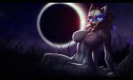  2018 abyssal_wolf anthro big_breasts black_fur blue_eyes breasts canine eclipse esther female fluffy fur ghostli glowing glowing_eyes grass looking_at_viewer mammal mane mask night nipples nude shackle skull_mask solo stripes tuft 