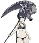  ahoge bikini black_bikini black_hair breasts fearless_night fernandez_(fearless_night) grey_eyes highres huge_weapon living_weapon long_hair looking_at_viewer low_twintails navel official_art over_shoulder pale_skin poco_muerte scythe skull_print small_breasts solo spike_wible swimsuit twintails weapon weapon_over_shoulder 