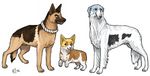  bleach brown_eyes collar dog emlan full_body german_shepherd jumping kotetsu_kiyone kotsubaki_sentarou looking_at_viewer looking_to_the_side no_humans signature simple_background size_difference standing ukitake_juushirou white_background 