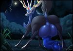  2018 animal_genitalia animal_penis antlers anus backsack balls big_balls black_body black_border black_tail blue_anus blue_balls blue_body blue_eyes blue_penis border butt cervine detailed_background digital_media_(artwork) equine_penis feral full_moon grass horn huge_balls hyper hyper_balls hyper_penis legendary_pok&eacute;mon looking_at_viewer looking_back male mammal medial_ring moon multicolored_body night nintendo outside penis penis_backwards perineum pok&eacute;mon pok&eacute;mon_(species) precum presenting presenting_hindquarters puffy_anus purplepardus quadruped rear_view sky solo star starry_sky thick_penis two_tone_body video_games xerneas 