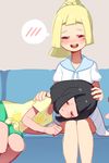  2girls black_hair blonde_hair blush deathroling eyes_closed female lillie_(pokemon) mizuki_(pokemon_sm) multiple_girls open_mouth pokemon pokemon_(game) pokemon_sm sleeping spoken_blush 