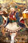  age_of_ishtaria alcohol apron beer beer_mug boots bow brown_hair company_name copyright_name cup food green_eyes holding holding_cup maid maid_apron maid_headdress naru_(andante) official_art open_mouth shuma_(age_of_ishtaria) solo sparkle teeth 