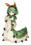  :3 :p antennae bangs blush brown_eyes caterpillar closed_mouth flat_chest flower full_body green_flower green_hair green_rose greenworm_(monster_girl_encyclopedia) hairband human_head insect_girl kenkou_cross licking_lips looking_at_viewer monster_girl monster_girl_encyclopedia naughty_face rose short_hair smile solo tongue tongue_out 