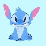  2018 4_toes alien b-dangerous black_claws black_eyes blue_fur blue_nose chest_tuft claws cute cyan_background digital_media_(artwork) disney experiment_(species) fangs fur head_tuft hi_res lilo_and_stitch looking_at_viewer notched_ear simple_background sitting smile solo stitch toes tuft 