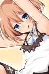  armpits bare_shoulders blanc blue_eyes brown_hair commentary_request dress iwasi-r looking_at_viewer neptune_(series) short_hair solo 