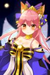  bare_shoulders blush brown_eyes caster_(fate/extra) dress fate/extra headdress long_hair pink_hair 