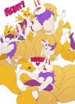  2girls blue_eyes blush breasts closed_mouth crossover digimon eric_lowery fox fur furry kyuubi_(youkai_watch) multiple_girls open_mouth renamon saliva simple_background tongue tongue_out white_background youkai_watch yuri 