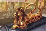  2018 5_fingers alanscampos anthro bikini blue_eyes brown_hair clothing day detailed_background digital_media_(artwork) digitigrade duo eyebrows feline female fur hair leopard looking_at_viewer mammal outside smile spots spotted_fur swimsuit yellow_fur 