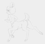  anus breasts cervine deertaur ear_piercing facial_piercing female greyscale hair hooves looking_back mammal monochrome nipples nose_piercing nude piercing pussy short_hair side_view simple_background sketch solo stylusknight taur walking white_background 